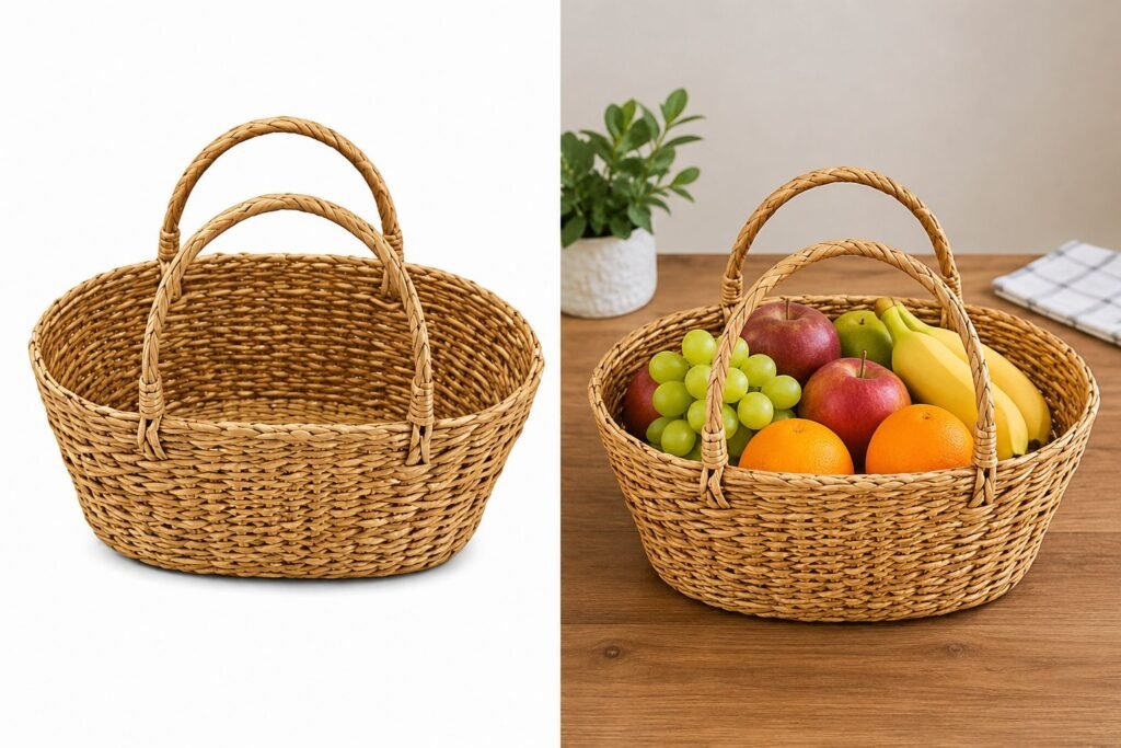 Rounded Fruit Tray with Handle || TGR02 || HSN-code: 46021990