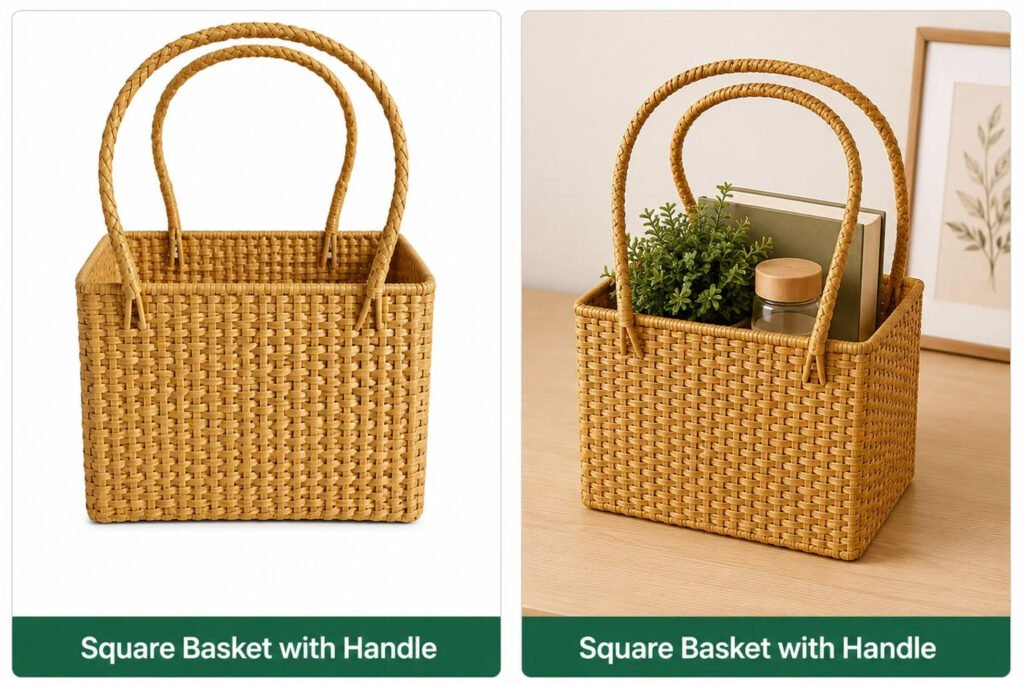 Square Basket with Handle || TGR12 || HSN-code: 46021990