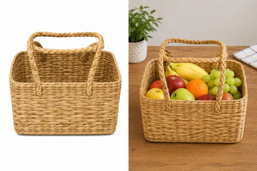 Square Shape Fruit Basket with Handle || TGR07 || HSN-code: 46021990