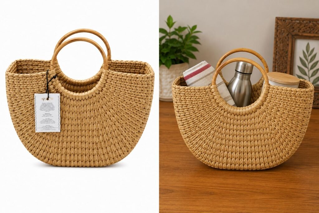 U shaped Marketing Bag With Cane Handle (Covered) || TGR06 || HSN-code: 46021990