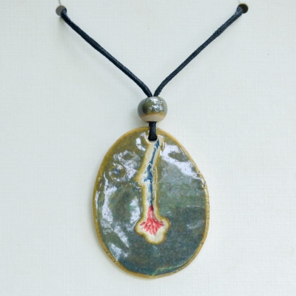 Oval Floral Imprint Ceramic Pendant || TGCJ01