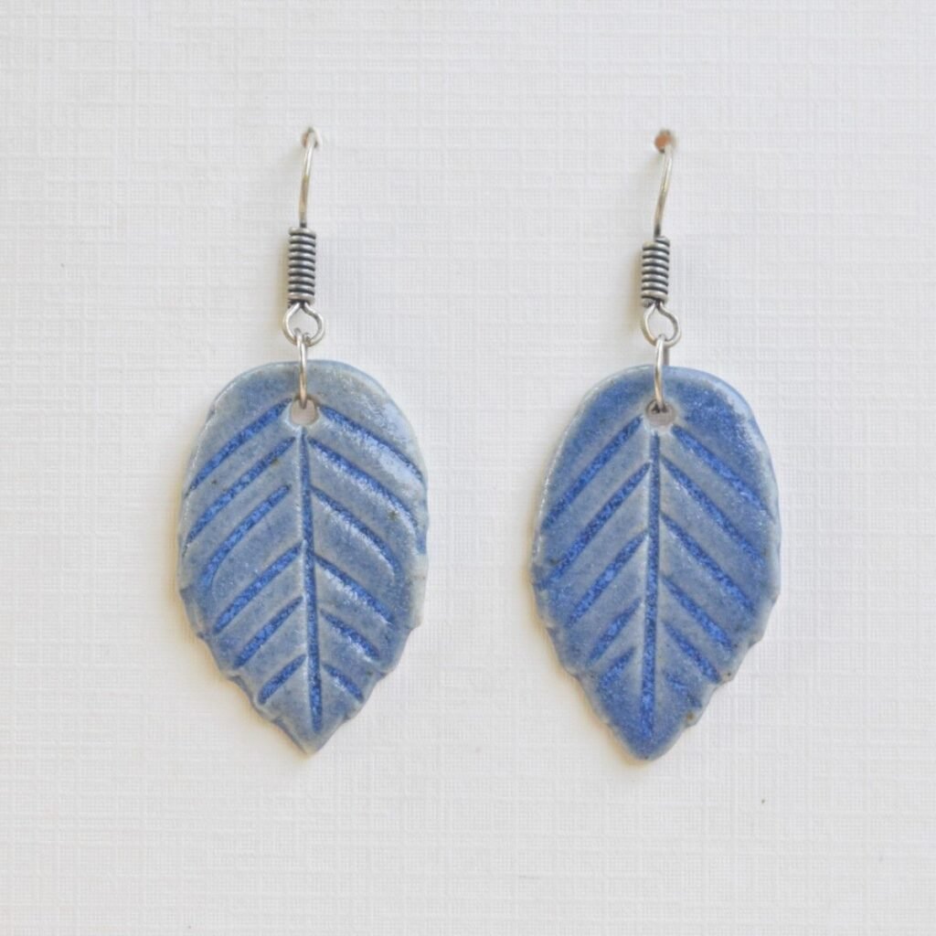 Blue Leaf Ceramic Earrings || TGCJ16